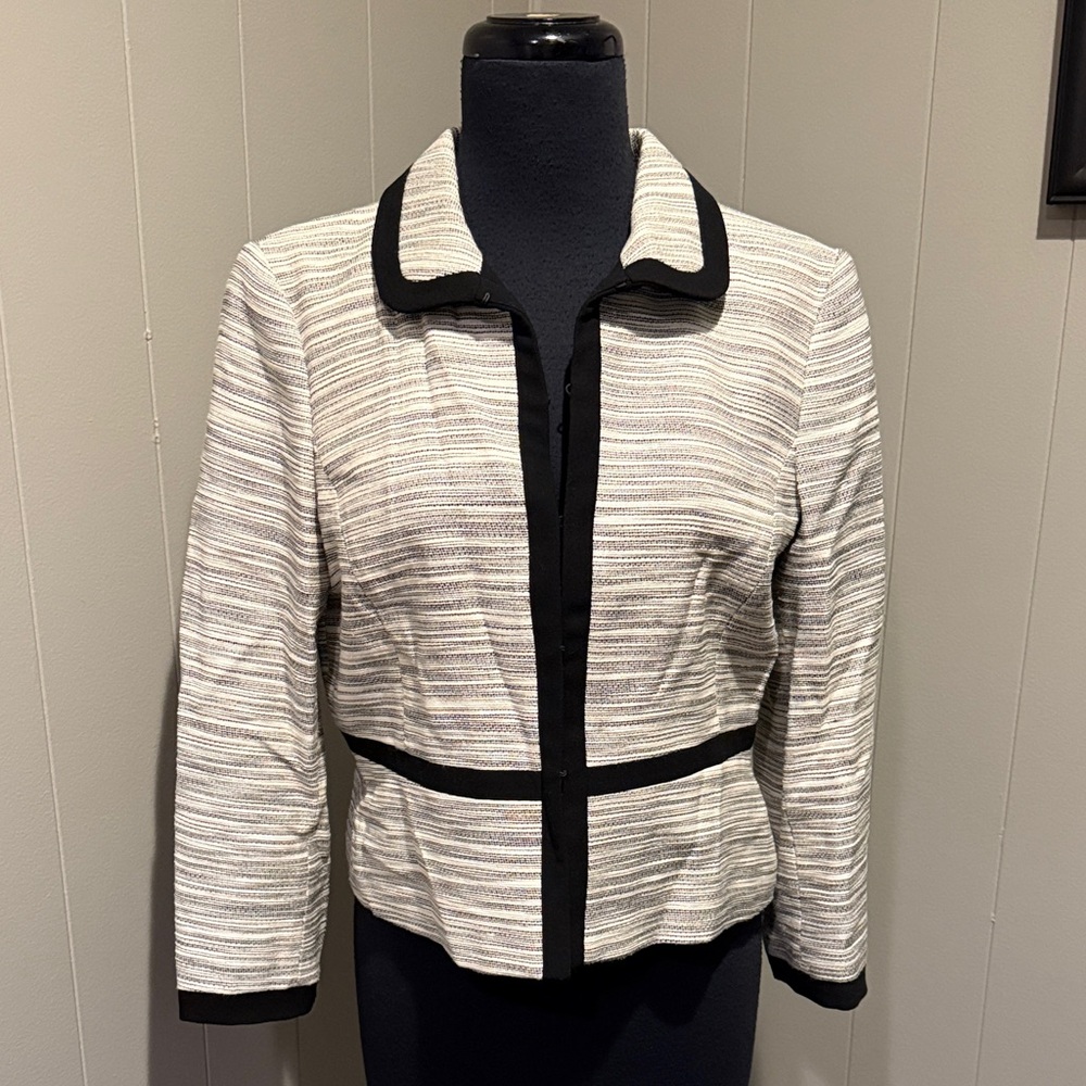 B19 Hobbs London Chic Women's Black White Tweed Preppy Office Business Blazer